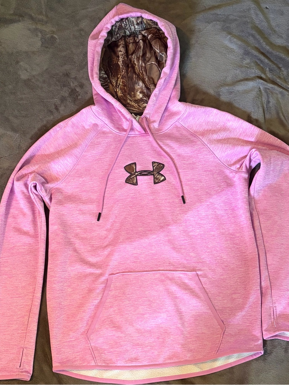 Under Armour Heather Pink Hoodie with Camo-Print Logo